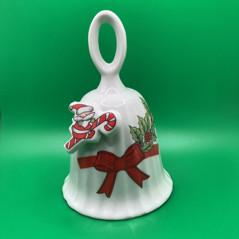 Vintage Christmas Bell Santa Candy Canes Holly Made in Taiwan Porcelain